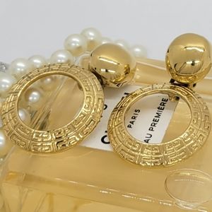 Vintage Givenchy  Rare Signed Hoop Logo Door Knocker Clip On Earrings